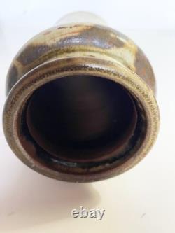 Vintage 6.5 Louis Mideke Signed Brown Studio Pottery Vase Leaf Tree MCM