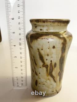Vintage 6.5 Louis Mideke Signed Brown Studio Pottery Vase Leaf Tree MCM Vintage 6.5 Louis Mideke Signed Brown Studio Pottery Vase Leaf Tree MCM