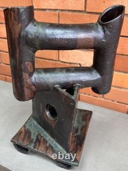 Vintage 70s Sculptural Stoneware Ceramic Vase Studio Pottery Modern Art Ikebana