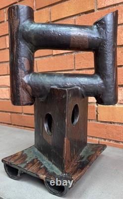 Vintage 70s Sculptural Stoneware Ceramic Vase Studio Pottery Modern Art Ikebana