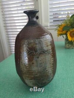 Vintage 80's signed studio art pottery, large tall vase OTTO & VIVIKA HEINO Ojai