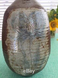 Vintage 80's signed studio art pottery, large tall vase OTTO & VIVIKA HEINO Ojai
