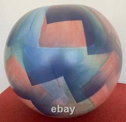 Vintage 90s Round Ceramic Decorative Vase Post Modern John Bergen Studios Canada