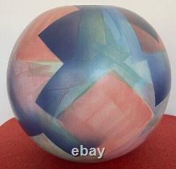 Vintage 90s Round Ceramic Decorative Vase Post Modern John Bergen Studios Canada