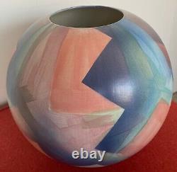 Vintage 90s Round Ceramic Decorative Vase Post Modern John Bergen Studios Canada