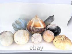 Vintage 9 ceramic Studio Raku Art Pottery Vegetables signed rare sealed vessels