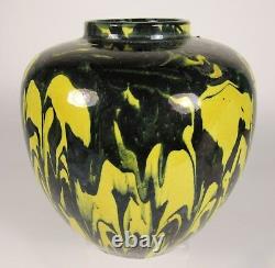 Vintage AWAJI Japanese Yellow Black Studio Art Pottery Vase