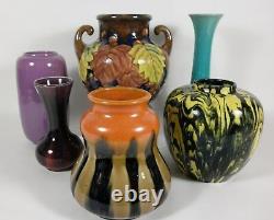 Vintage AWAJI Japanese Yellow Black Studio Art Pottery Vase