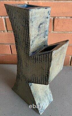 Vintage Abstract Ceramic Studio Pottery Vase Ikebana Mid Century Modern Signed