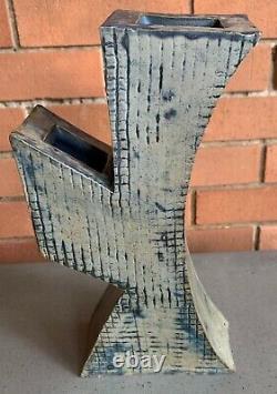 Vintage Abstract Ceramic Studio Pottery Vase Ikebana Mid Century Modern Signed