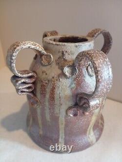 Vintage Abstract Handmade Clay Studio Pottery Vessel 8.5x7 Art Sculpture Vase