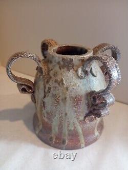 Vintage Abstract Handmade Clay Studio Pottery Vessel 8.5x7 Art Sculpture Vase
