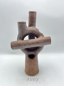Vintage Abstract Ikebana Studio Pottery Vase Sculpture Signed Deborah Modernist