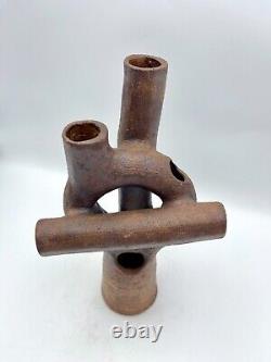 Vintage Abstract Ikebana Studio Pottery Vase Sculpture Signed Deborah Modernist