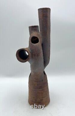 Vintage Abstract Ikebana Studio Pottery Vase Sculpture Signed Deborah Modernist
