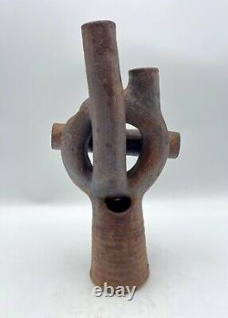 Vintage Abstract Ikebana Studio Pottery Vase Sculpture Signed Deborah Modernist