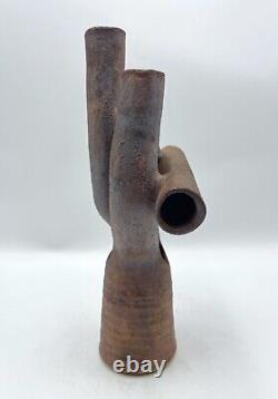 Vintage Abstract Ikebana Studio Pottery Vase Sculpture Signed Deborah Modernist