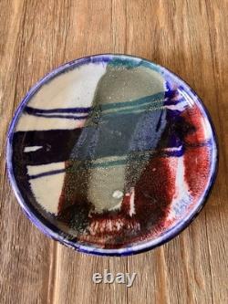 Vintage Abstract Studio Pottery Plate Glazed Art Signed Phyllis Hammond MCM