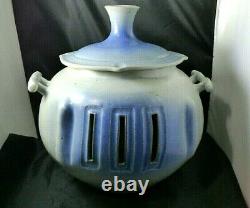 Vintage Alewine Gatlinburg Studio Art Pottery Vase Vessel Luminary Blue Gray 85