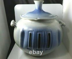 Vintage Alewine Gatlinburg Studio Art Pottery Vase Vessel Luminary Blue Gray 85