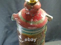 Vintage American Studio 27 Tall Art Pottery Handled Drip Glaze Table Lamp