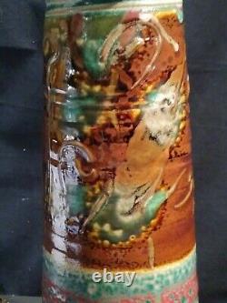 Vintage American Studio 27 Tall Art Pottery Handled Drip Glaze Table Lamp