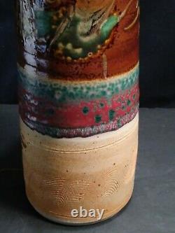 Vintage American Studio 27 Tall Art Pottery Handled Drip Glaze Table Lamp