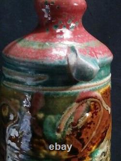 Vintage American Studio 27 Tall Art Pottery Handled Drip Glaze Table Lamp