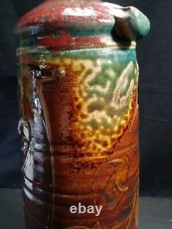 Vintage American Studio 27 Tall Art Pottery Handled Drip Glaze Table Lamp