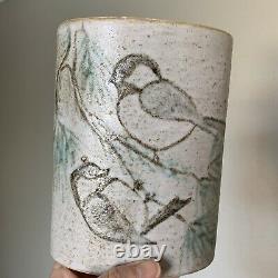 Vintage Andersen Design Studio Art Pottery Chickadee Bird Oval Vase MCM Maine