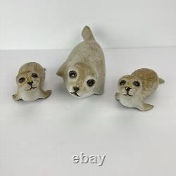 Vintage Andersen Studio Pottery Seal Trio Mother Two Pups Signed Mid Century