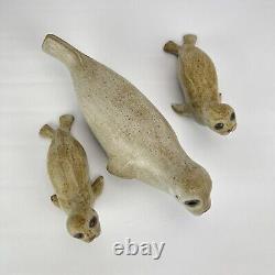 Vintage Andersen Studio Pottery Seal Trio Mother Two Pups Signed Mid Century