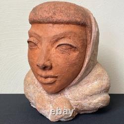 Vintage Art Deco Modernist Studio Pottery Bust Woman Signed Stylized Figure