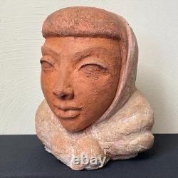 Vintage Art Deco Modernist Studio Pottery Bust Woman Signed Stylized Figure