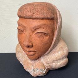 Vintage Art Deco Modernist Studio Pottery Bust Woman Signed Stylized Figure