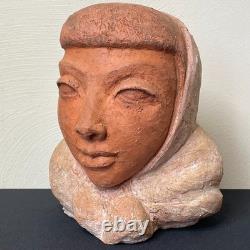Vintage Art Deco Modernist Studio Pottery Bust Woman Signed Stylized Figure