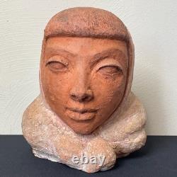 Vintage Art Deco Modernist Studio Pottery Bust Woman Signed Stylized Figure