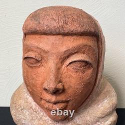 Vintage Art Deco Modernist Studio Pottery Bust Woman Signed Stylized Figure