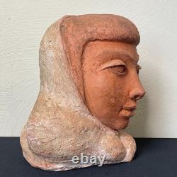 Vintage Art Deco Modernist Studio Pottery Bust Woman Signed Stylized Figure