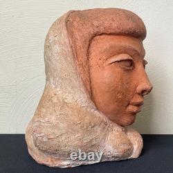 Vintage Art Deco Modernist Studio Pottery Bust Woman Signed Stylized Figure