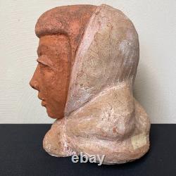 Vintage Art Deco Modernist Studio Pottery Bust Woman Signed Stylized Figure