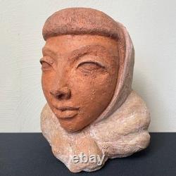 Vintage Art Deco Modernist Studio Pottery Bust Woman Signed Stylized Figure
