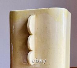 Vintage Art Deco Pale Yellow Studio Pottery Vase Bauhaus Minimalist Signed 1942