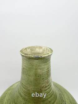 Vintage Art Pottery Vase Asian Inspired Glaze Relief Bird