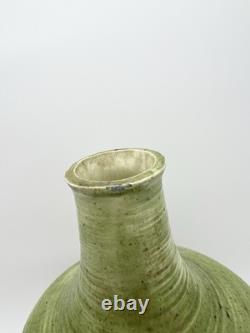 Vintage Art Pottery Vase Asian Inspired Glaze Relief Bird