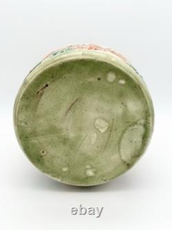 Vintage Art Pottery Vase Asian Inspired Glaze Relief Bird