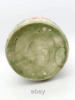 Vintage Art Pottery Vase Asian Inspired Glaze Relief Bird