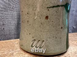 Vintage Art Pottery Vase Studio Mark Leaves Drip Glaze Unique Stoneware Clay