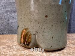 Vintage Art Pottery Vase Studio Mark Leaves Drip Glaze Unique Stoneware Clay