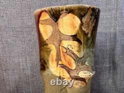 Vintage Art Pottery Vase Studio Mark Leaves Drip Glaze Unique Stoneware Clay